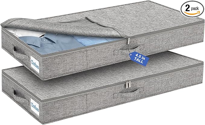 Cirhy Under Bed Storage Containers, 4.5 Inch Tall Low Profile Under Bed Storage with Sturdy Sidewalls & Bottom, UnderBed Storage for Clothes,Shoes, Pillow, Blankets Organizer, 2 Pack Grey-NeatNest