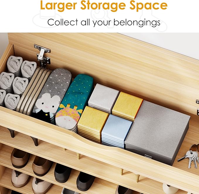 soges 5-Tier Wooden Shoe Rack with Storage Cabinet, 29.5 inches Vertical Free Standing Shoe Shelf, Shoe Organizer Storage Cabinet for Entryway, Living Room, Hallway, Doorway, White Oak-NeatNest