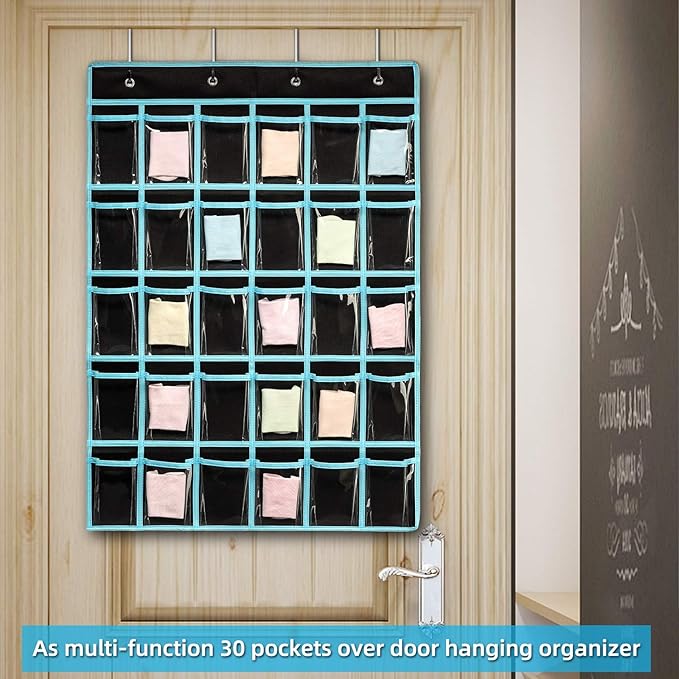 KEEPJOY Classroom Pocket Chart Organizer,Cell Phones Calculator Holder for Classroom Storage, Hanging Wall Door Calculator Phone Caddy for Classroom. (30 Pockets-Black)-NeatNest