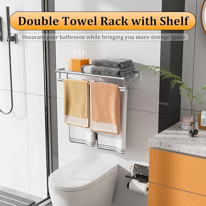 Alise Towel Rack,Towel Holder Towel Shelf with Double Towel Bars for Bathroom Lavatory,SUS 304 Stainless Steel Wall Mount Towel Hanger Storage,28 Inch Brushed Nickel,GZ8070-LS