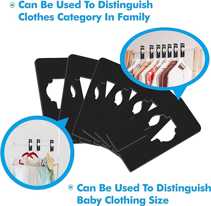 8 PCS Rectangular Black Plastic Closet Dividers with a Bonus Marker, Writable and Reusable for Sorting Clothing Size, Color, Brand, Size 2” x 5.4’’ (inner diameter 1.4”)-NeatNest