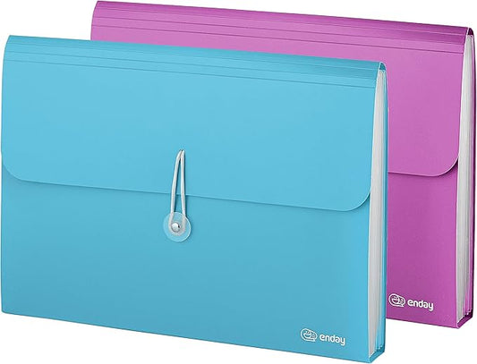 Accordian File Organizer, 13 Pocket Expanding File & Cover Folder with Labels, Plastic Portable Desktop Supplies Letter A4 Paper in Blue and Purple (2 Pack) – by Enday