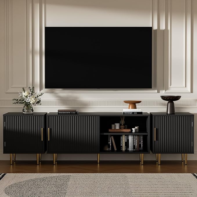 71" TV Stand for 50/60/70/80 inch TV, Modern TV Stand for 75+ inch TV, Entertainment Center for Up to 80" TV, TV Media Stand with Storage Cabinet for Living Room, Bedroom, Black-NeatNest