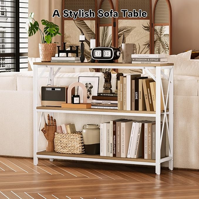 Homeiju Entry Table 40" Width, 3-Tier Entryway Table with Storage, Industrial Sofa Table with Open Shelves, Foyer Tables for Entryway, Hallway, Kitchen, Living Room and Bedroom, Light Coffee-NeatNest