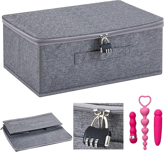 Discreet Lockable Adult Toy Bag Storage Organizer Toy Bag Storage Bins Case with Zipper Lid 15 x 10 x 6.3 Inches for Women and Men Clothes Container(Gray)-NeatNest
