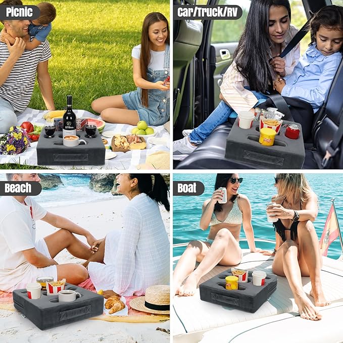 STBoo Couch Cup Holder Pillow - Sofa Drink Cup Holder Cozy Buddy | Bed Caddy Organizer Holds Remote, Snacks, Phones, Tablet | Waterproof Anti-Spill Sofa Beverage Tray for Car, Beach, RV, Boat (Grey)-NeatNest