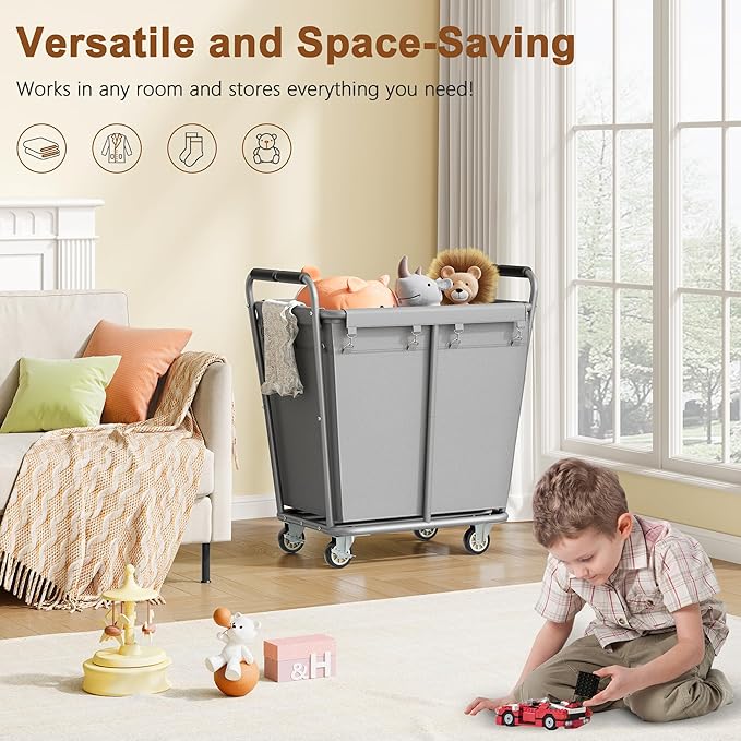Hoctieon Large Laundry Cart with Wheels, 300L Heavy Duty Laundry Basket Organizer, Rolling Hamper Sorter for Clothes Storage, Industrial Dirty Clothes Hamper for Home & Hotel, Gray-NeatNest