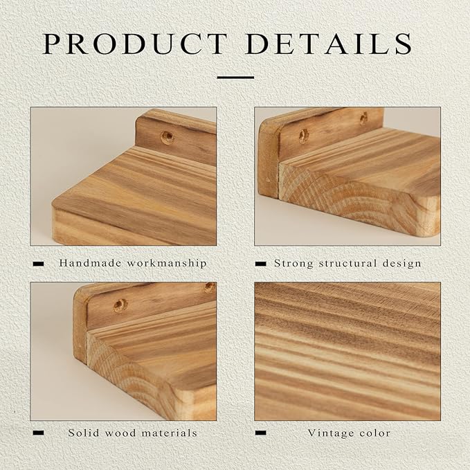 Freezing point Small Floating Shelf for Wall Set of 2 Natural Wood 4Inch Mini Wall Shelves Decor Plant Display Collectibles Mounted Kitchen Bathroom Bedroom Corner Decorative Storage Tiny Stand-NeatNest