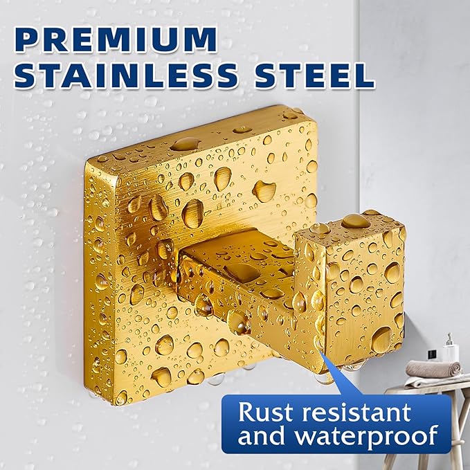 Brushed Gold Towel Hooks for Bathrooms, Heavy Duty Wall Mounted Stainless Steel Modern Hook, 4 Pack – Ideal for Hanging Towels, Robes, Coats, in Kitchen, Bedroom, Bathroom, or Hotel-NeatNest