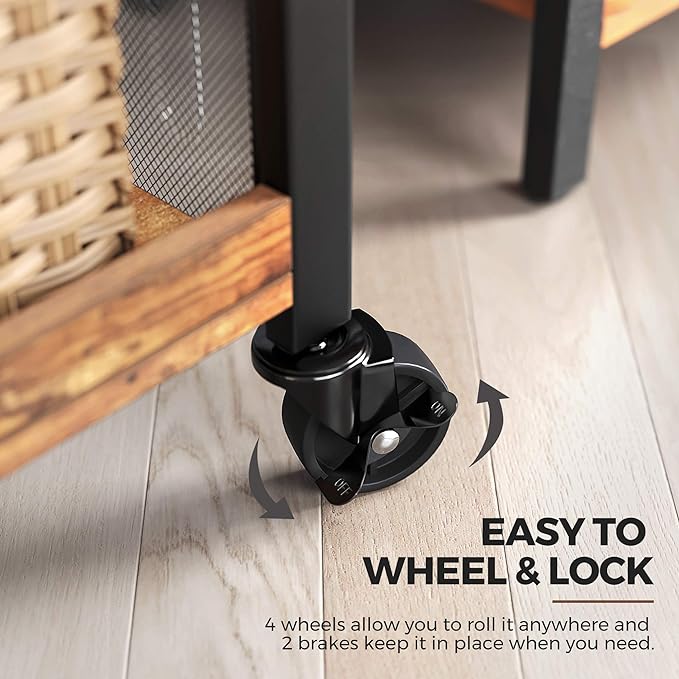 VASAGLE 3-Tier Narrow Storage Cart, Rolling Cart with Wheels, Steel Frame, Slim Storage Cart for Kitchen, Dining Room, Laundry Room, Adjustable Feet Included, Industrial Style, Rustic Brown and Black