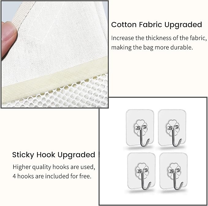 2pcs Small Wall Hanging Organizer Bag, Linen Fabric Door Hanging Storage Basket with Pockets, Waterproof Bin for Kitchen, Bedroom, Office, RV Camper (White)-NeatNest