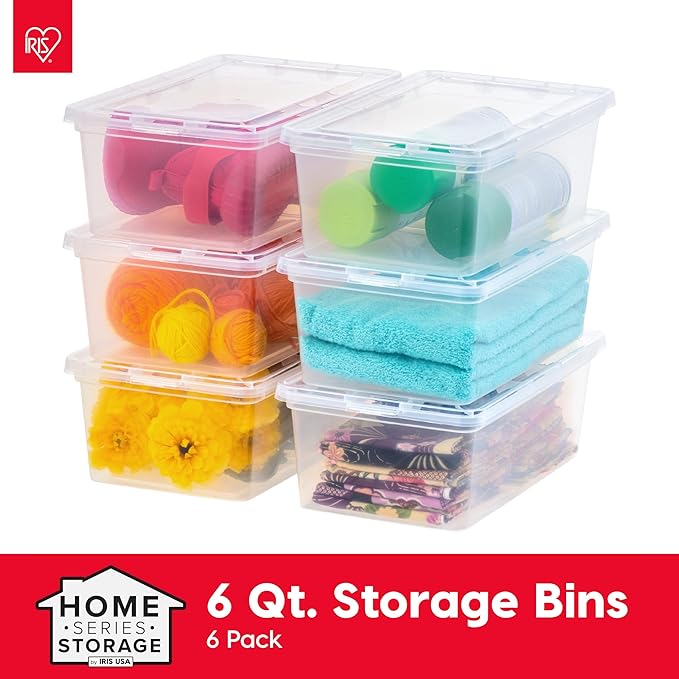 IRIS USA 6-Pack Storage Bins with Lids, 7 Quart, Shoe Boxes Clear Stackable Containers Organize Shoes Closet Shelves, Classroom Organization Teacher Tools, Game Storage - BPA-Free Plastic