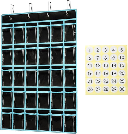KEEPJOY Classroom Pocket Chart Organizer,Cell Phones Calculator Holder for Classroom Storage, Hanging Wall Door Calculator Phone Caddy for Classroom. (30 Pockets-Black)-NeatNest