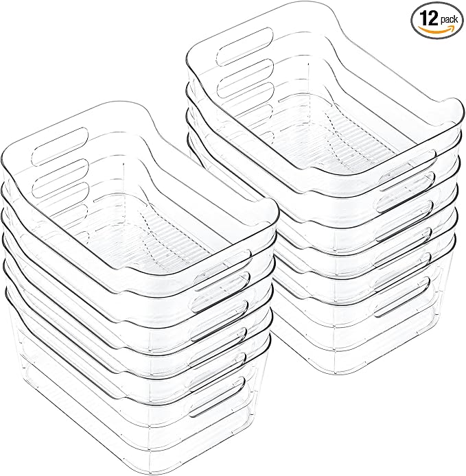 Clear Plastic Storage Bins, Set of 12, Multi-Use Organization and Storage Containers for Pantry, Cabinet, Refrigerator, Freezer, Bathroom, Organizer Bins for Home & Kitchen-NeatNest