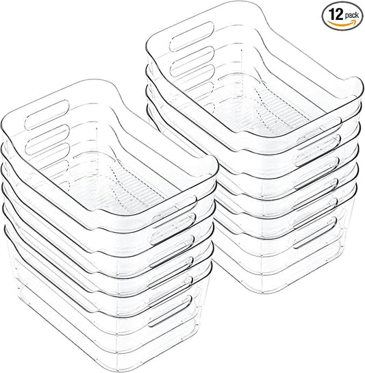 Clear Plastic Storage Bins, Set of 12, Multi-Use Organization and Storage Containers for Pantry, Cabinet, Refrigerator, Freezer, Bathroom, Organizer Bins for Home & Kitchen-NeatNest