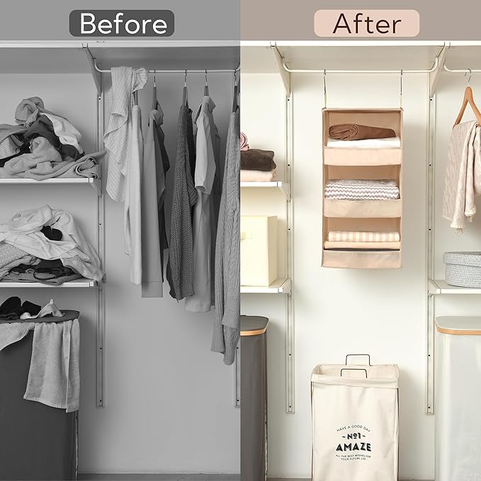 GRANNY SAYS 3-Shelf Hanging Closet Organizer, Closet Organizers and Storage, Closet Storage Hanging Shelves, Clothes Organizer for Closet, Closet Hanging Organizer, Hanging Storage Organizer, Khaki-NeatNest