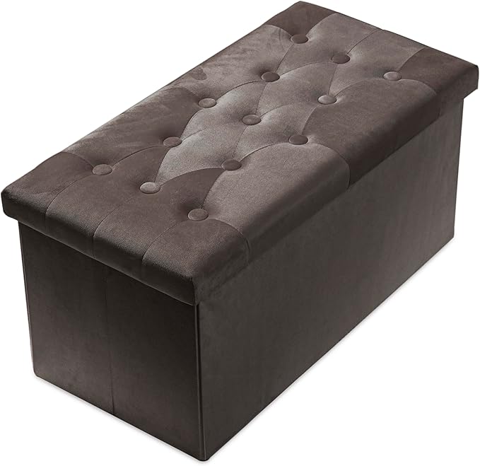 PRANDOM Extra Large Ottoman with Storage [1-Pack] Velvet Folding Small Square Foot Stool with Lid for Living Room Bedroom Coffee Table Dorm Dark Coffee 30.5x15x15 inches-NeatNest