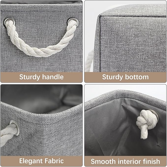 Fabric Storage Bins, 3 Pack Foldable Cube Baskets with Rope Handles, Large Collapsible Storage Cubes for Home, Office, Closet, Clothes, Books Organizer. (Gray, 3PCS/12.2*8.2*5.1inch)-NeatNest
