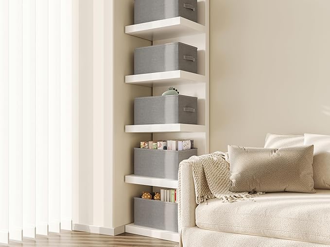 3 Pack Fabric Storage Bins for Shelves | 16.25x12x10in Closet Storage Baskets | Collapsible Storage Bins |Fabric Closet Organizers with Handles | Light Gray-NeatNest