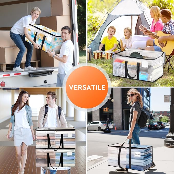 HomeHacks Clear Moving Bags Heavy Duty 8 Pack, Storage Bags with Zipper, Extra Thick Handles & Waterproof Packing Boxes for Moving, Camping, Home Organization 93L/24Gal (28.7"x14.2"x14")-NeatNest