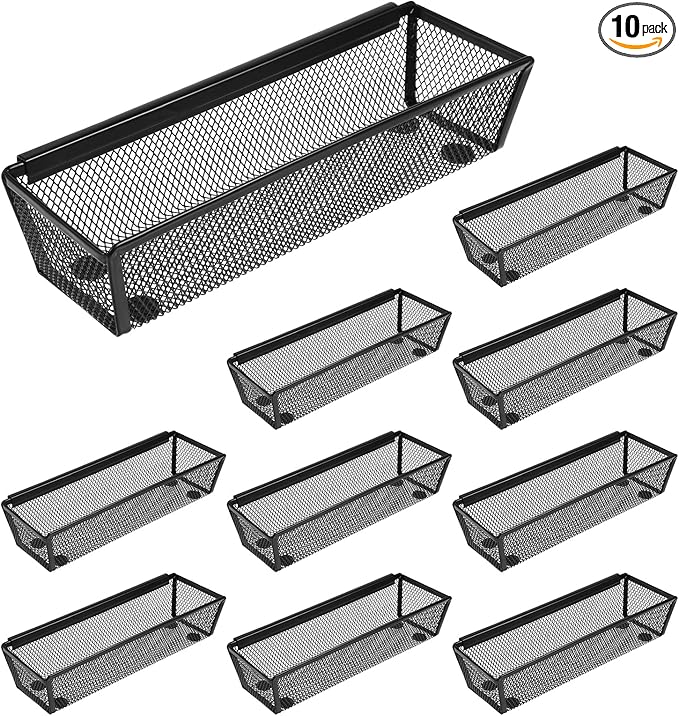 10 Pack Silverware Drawer Organizer 9 x 3 x 2 Inch Mesh Utensil Organizer for Kitchen Drawers with Interlocking Arm for Flatware Knives Spoons Fork Cosmetic Utensil Tabletop Storage Tray