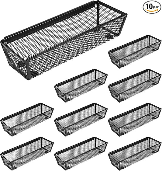 10 Pack Silverware Drawer Organizer 9 x 3 x 2 Inch Mesh Utensil Organizer for Kitchen Drawers with Interlocking Arm for Flatware Knives Spoons Fork Cosmetic Utensil Tabletop Storage Tray