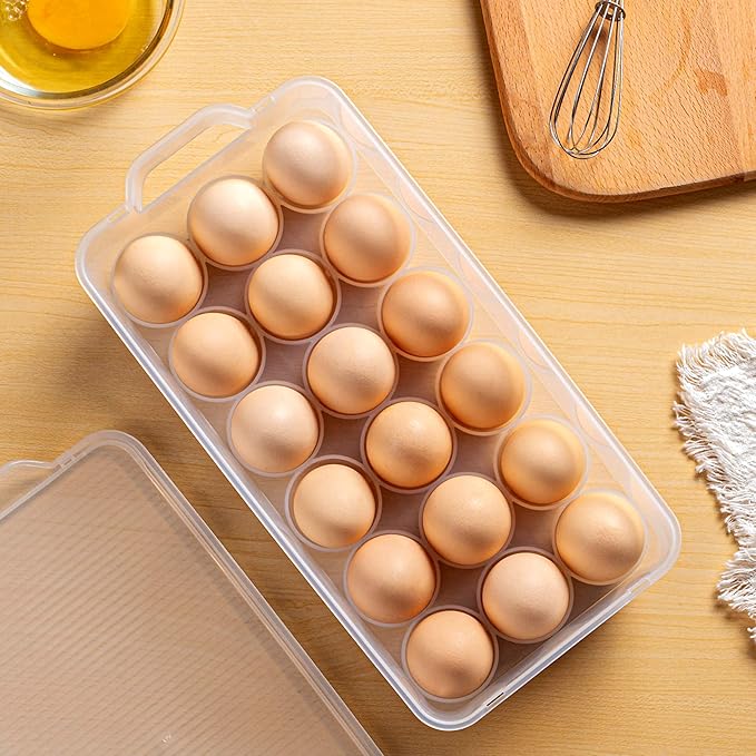 Clear Plastic Egg Holder for Refrigerator, Stackable Egg Storage Trays With Lid & Handles, Plastic Egg Box Carrier 4 Pack, BPA-Free Egg Storage Container for 18 Eggs-NeatNest