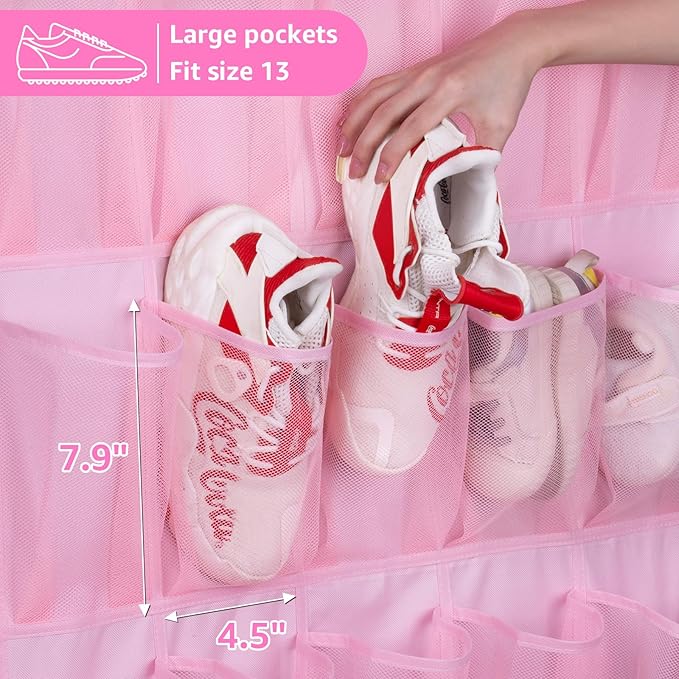 MISSLO 35 Pockets Kids Shoe Organizer for Baby sturdy Oxford Toddler Shoe Rack for Closet Cute Over the Door Shoe Storage Hanging Pink Girl Room Decor-NeatNest