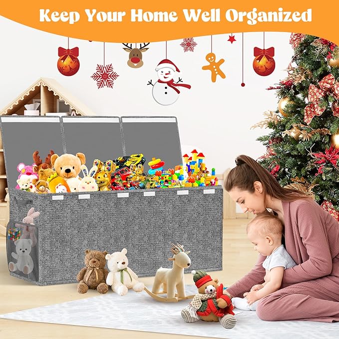Extra Large Toy Box, Toys Chest for Toddlers with Lids, Collapsible Toy Storage Organizer, Kids Bin Boxes Storage Basket for Boys, Girls, Nursery, Living Room, Playroom, 40"x14"x16", Gray