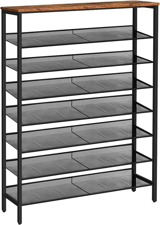 HOOBRO 8 Tier Shoe Rack, 39.4"L Shoe Shelf, Large Capacity Shoe Storage Organizer for 30+ Pairs of Shoes, Front Door Entrance, Entryway, Hallway, Closet, Space Saver, Rustic Brown and Black BF118XJ01-NeatNest
