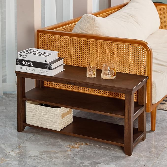 Shoe Rack Bench, 2-Tier Wood Heavy Duty Shoe Organizer Shelf for Entryway, Living Room,Bedroom (Brown, 11.81"X31.5"X16.54")-NeatNest