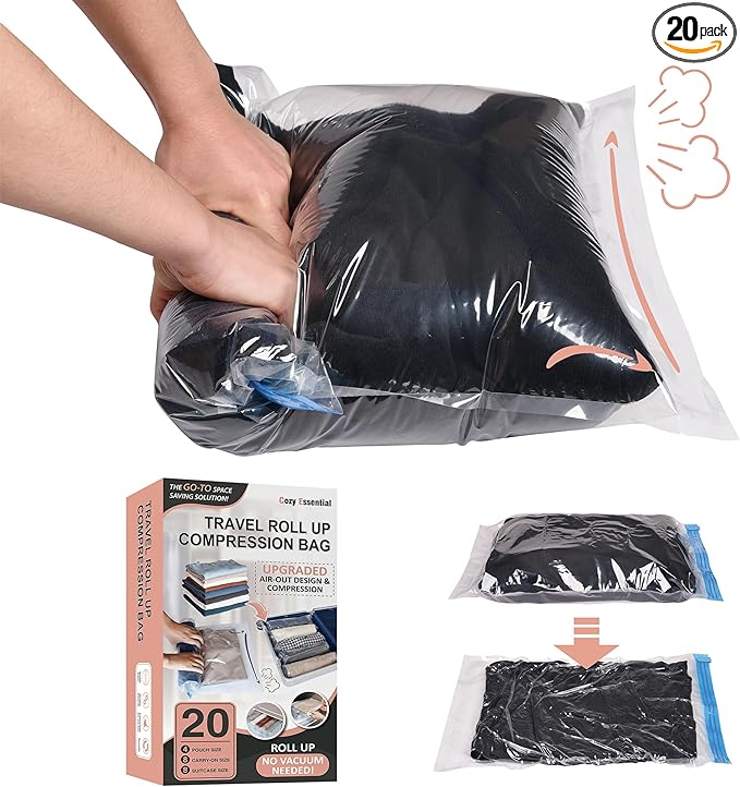 Compression Bags for Travel - Travel Essentials - 20 Pack Space Saver Bags - No Vacuum Needed - Compression Packing Bags for Cruise Accessories-NeatNest