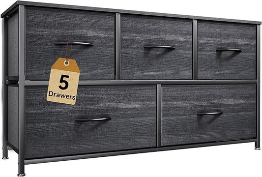 DWVO Dresser with 5 Drawers - Fabric Storage Tower, Organizer Unit for Bedroom, Living Room, Closets - Sturdy Steel Frame, Wooden Top-NeatNest