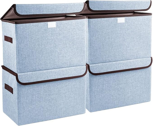 Foldable Storage Bins with Lids, Decorative Storage Baskets, Large Storage Boxes for Home, Office, Bedroom, Closet, Blue, Medium, 4 Pack 14.6 x 9.5 x 9.5”-NeatNest