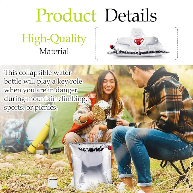 6 Pcs 32 Gallon Camping Water Storage Containers 5.3 Gallon/ 20L Water Bladders Collapsible Emergency Water jug for Camping with Spigot Aluminized for Outdoor Hiking Camping Fishing