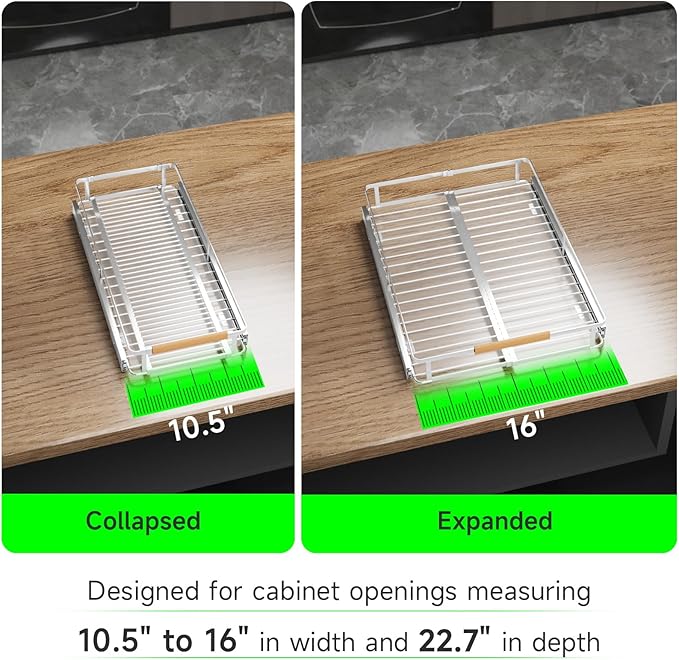 Expandable Pull Out Drawers for Cabinets, Kitchen Cabinet Slide Out Shelves, Adjustable Roll Out Drawers, Stainless Steel, Small 2 Pack, (10.5"-16") W * 22.7"D-NeatNest