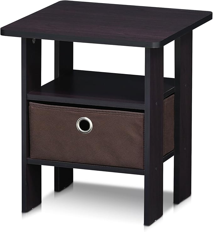 Furinno Andrey End Table / Side Table / Night Stand / Bedside Table with Bin Drawer, Dark Walnut, 1-Pack, Center Bin