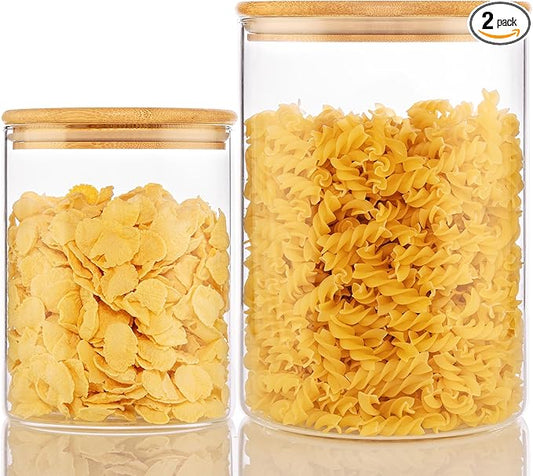 Extra Large Glass Flour and Sugar Storage Containers with Airtight lid,105 floz x1 & 48 floz x1 [Set of 2] Big Glass Jars with Bamboo Lids, Air Tight Food Jar for Cereal, Pasta, Rice, Coffee-NeatNest