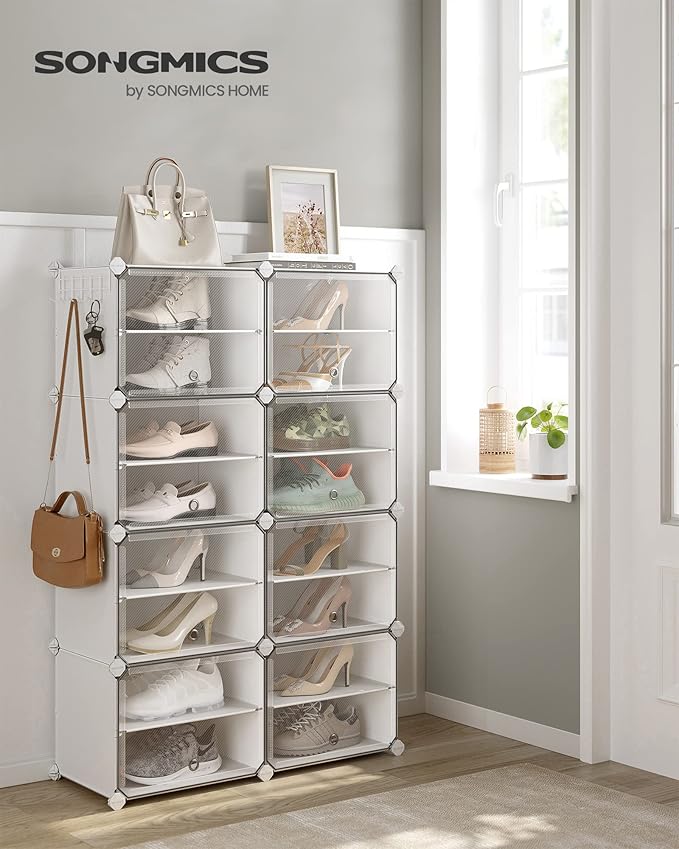 SONGMICS Shoe Rack Organizer, 8-Tier Shoe Storage Cabinet for Closet and Entryway, Holds 32 Pairs of Shoes, Adjustable, White ULPC034W01-NeatNest