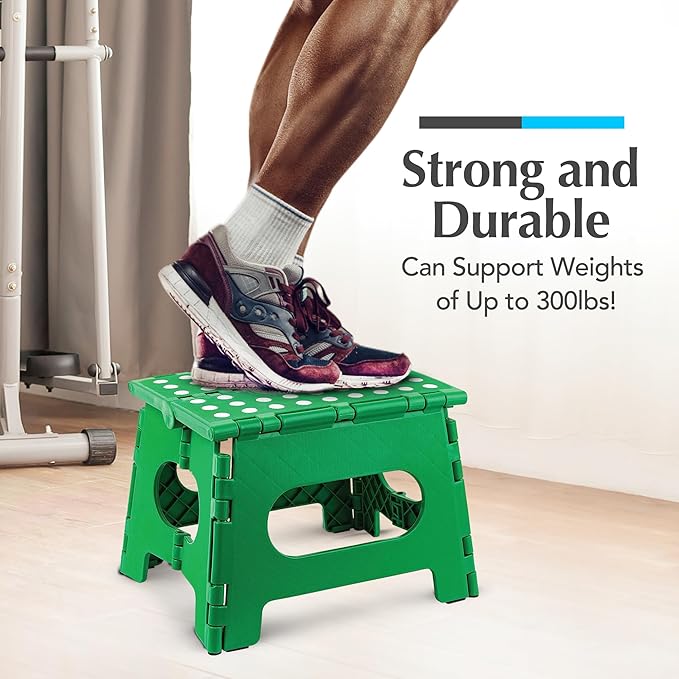 Handy Laundry Folding Lightweight Step Stool - Sturdy Enough to Support Adults and Safe Enough for Kids - Opens Easy with One Flip - Great for Kitchen, Bathroom or Bedroom (Green | 2-Pack)