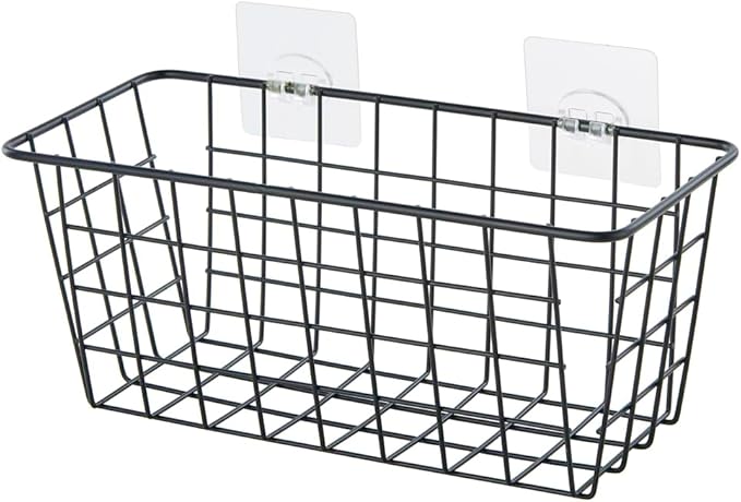 4 Pack Hanging Sorage Basket, Bathroom Basket, Household Goods, with Traceless Tape, no Drilling, for Cabinet Storage, Kitchen, Bathroom, Storage Room,Black