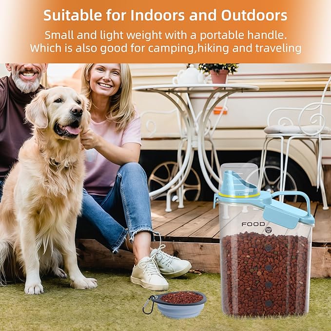 3-5Lbs Small Cat and Dog Food Storage Containers BPA Free, Airtight Pet Food Storage Containers with Large Pour Spout/1 Measuring Cup/ 3 Safety Locks and double-layer silicone strip（Bright Blue 1Pack）-NeatNest