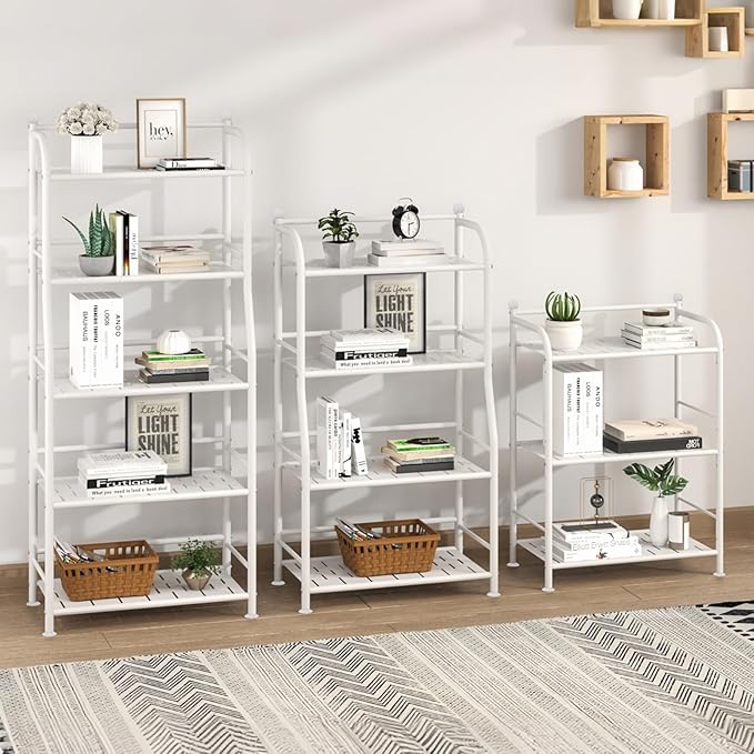 5 Tier Metal Shelf Storage Shelves Living Room Bookshelf Bathroom Corner Storage Rack for Kitchen,Indoor Plant Stand (Matte White, 5 Tier)-NeatNest