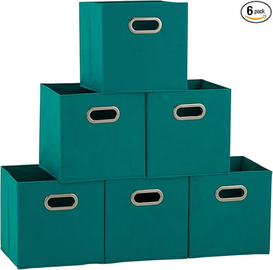 Household Essentials 83-1 Foldable Fabric Storage Bins | Set of 6 Cubby Cubes with Handles | Aqua
