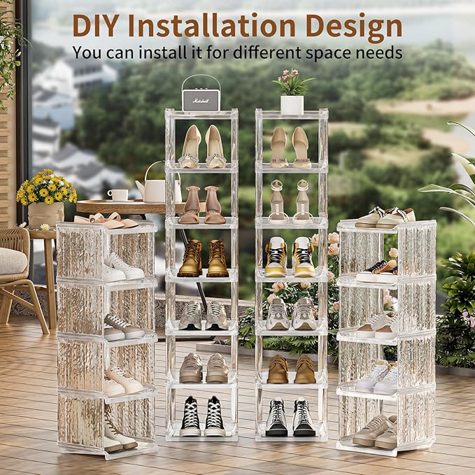 HAIXIN Shoe Rack for Closet - 5 Tier Vertical Ice Clear Shoe Rack Organizer Cabinet for Front Door Entrance, Large Stackable Shoe Tower Shelf for Entryway, Narrow Slim Shoe Holder for Corner - Clear-NeatNest