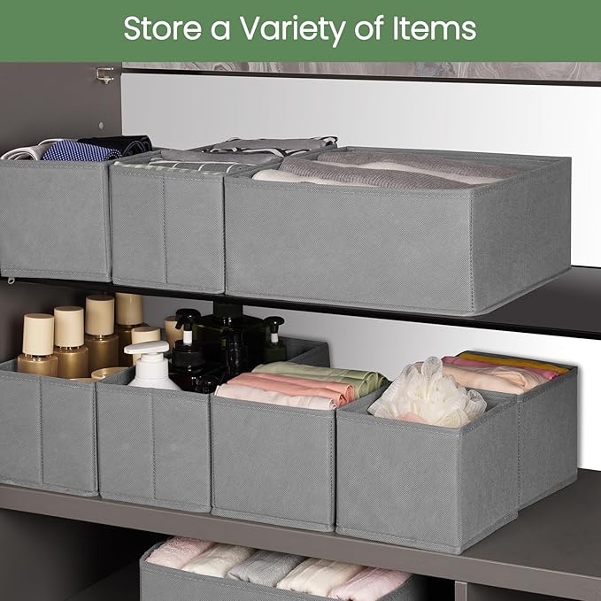 Criusia Drawer Organizer Clothes,16 Pack Underwear Drawer Organizers, Foldable Closet Organizers and Storage Dresser Drawer Dividers Clothing Organizer for Clothes, Socks, Scarves, Bra, Ties (Grey)-NeatNest