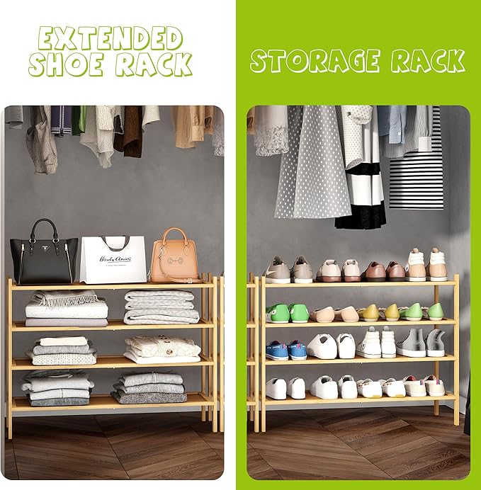BMOSU 4-Tier Bamboo Extended Shoe Rack Premium Stackable Shoe Shelf Storage Organizer for Hallway Closet Living Room Entryway Organizer(Natural)-NeatNest