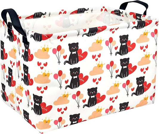 Easter Basket for Gifts Empty Cute Heart Large Gift Basket Decorative Storage Bin for Kid and Baby Room Décor (Cat Balloon Love)-NeatNest