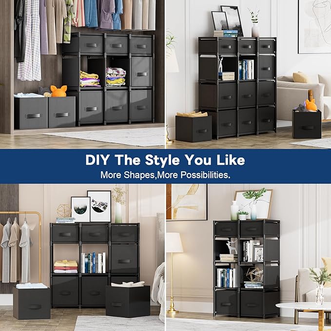 Mavivegue 9 Cube Storage Organizer, Closet Organizers and Storage, Cube Storage Shelf, Easy to Assemble with Storage Drawers, DIY Closet Cube Organizer for Living Room, Bedroom, Dorm Room-Black