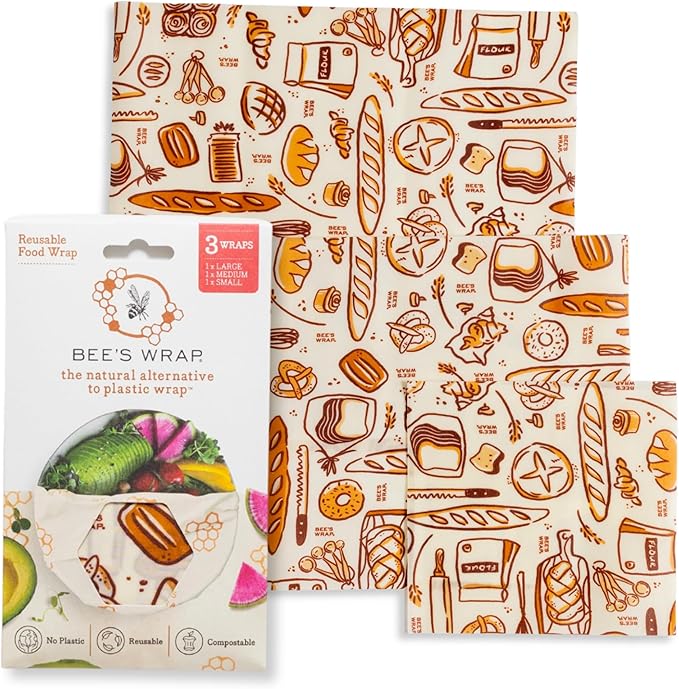 Bee's Wrap Beeswax Wraps for Food - Bakery Lane 3 Pack (S, M, L) Made in USA Reusable & Organic Food Wraps, Sandwich Wrap & Bowl Covers - Eco-Friendly Alternative to Aluminum Foil & Plastic Wrap-NeatNest